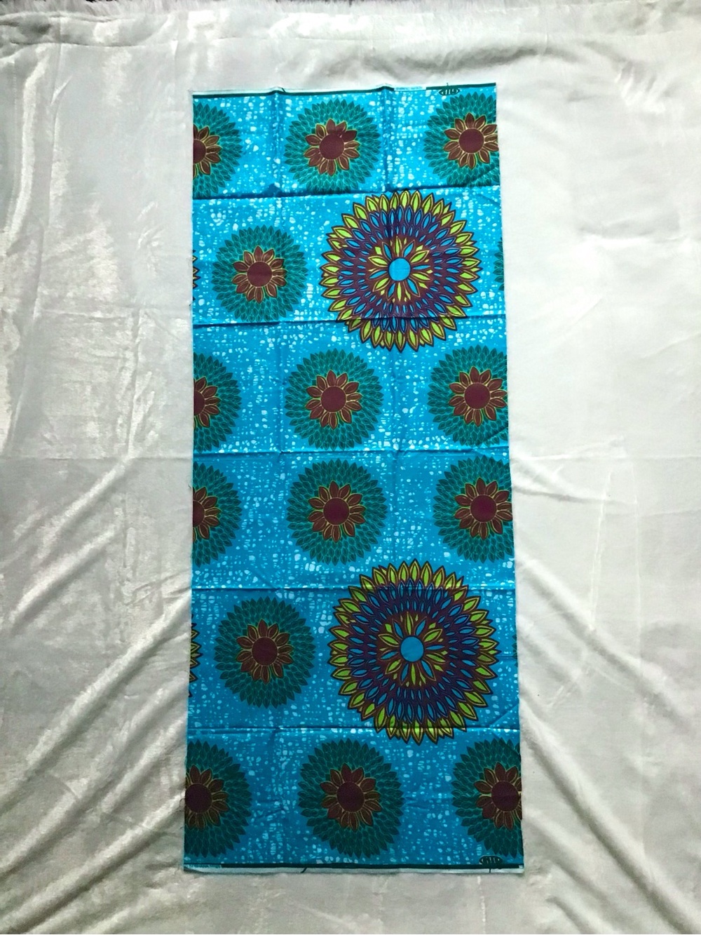 NWOT Bright Blue African Floral Pattern Cotton Fabric Remnant From Ghana